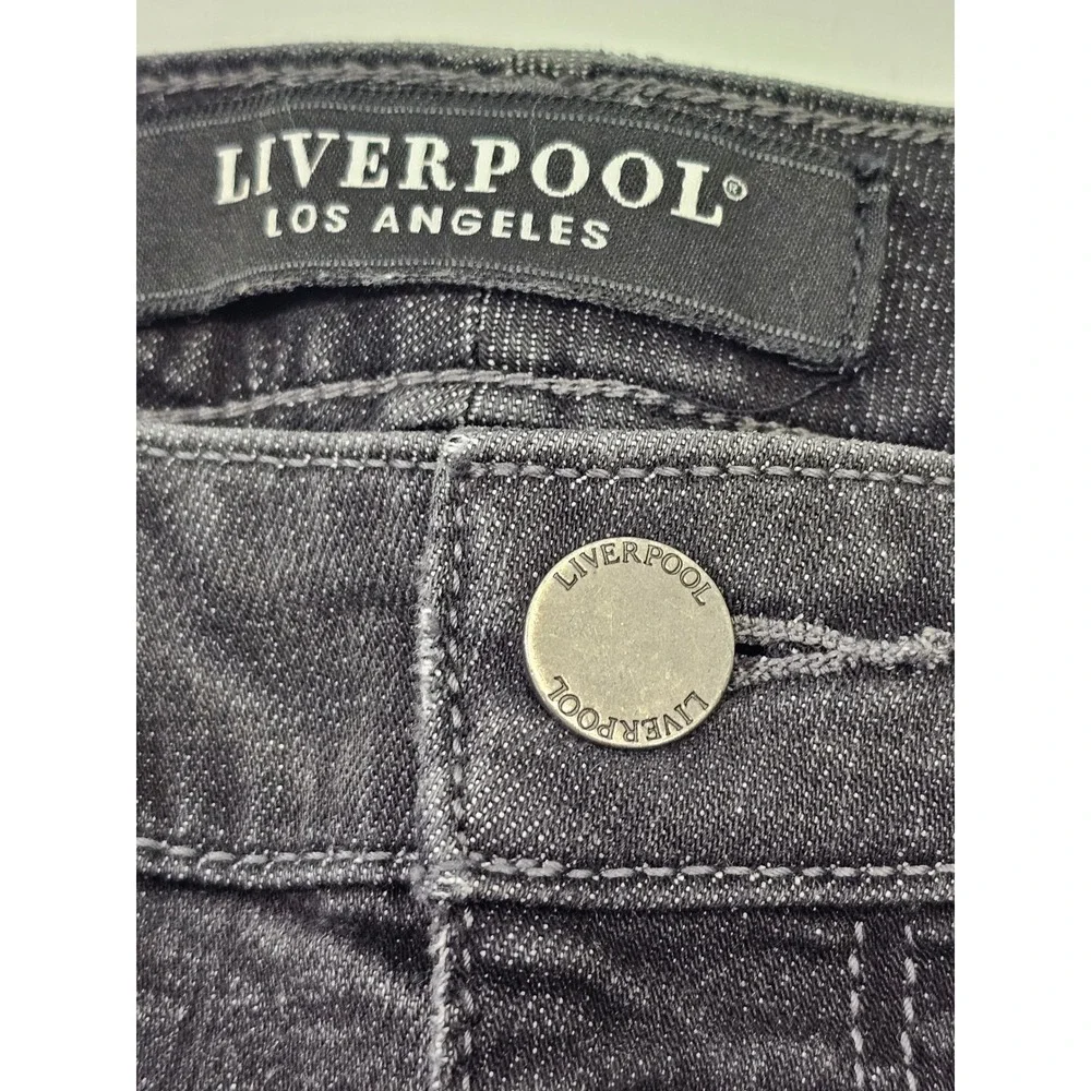 Liverpool LA Womens The High Rise Skinny Jeans Gray Distressed Button Fly Size 6